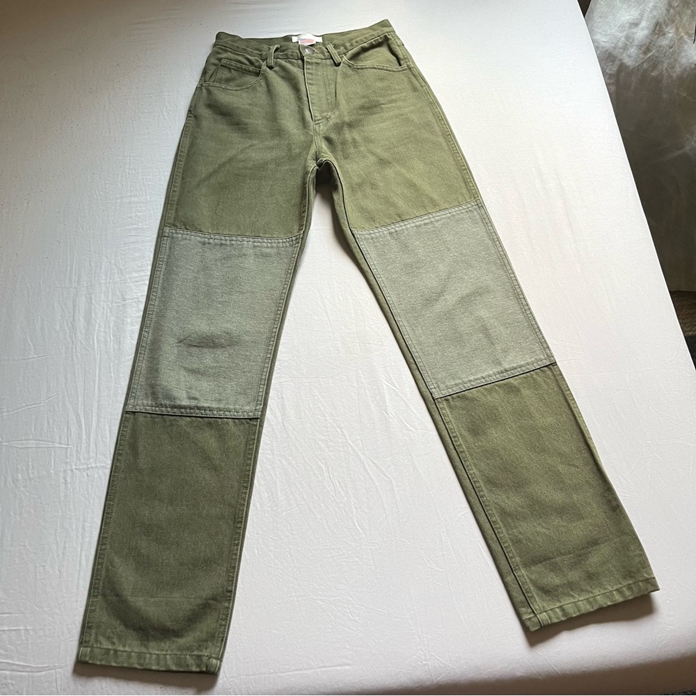 CARLEEN olive army green straight leg‎ carpenter utility patchwork color block